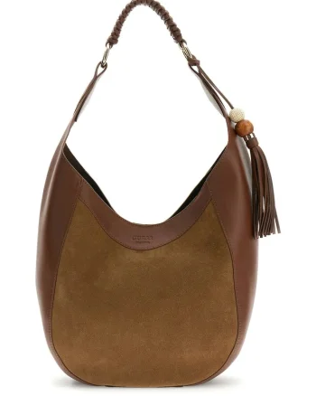 Geanta hobo cu insertii de piele intoarsa HWZOSSP6210