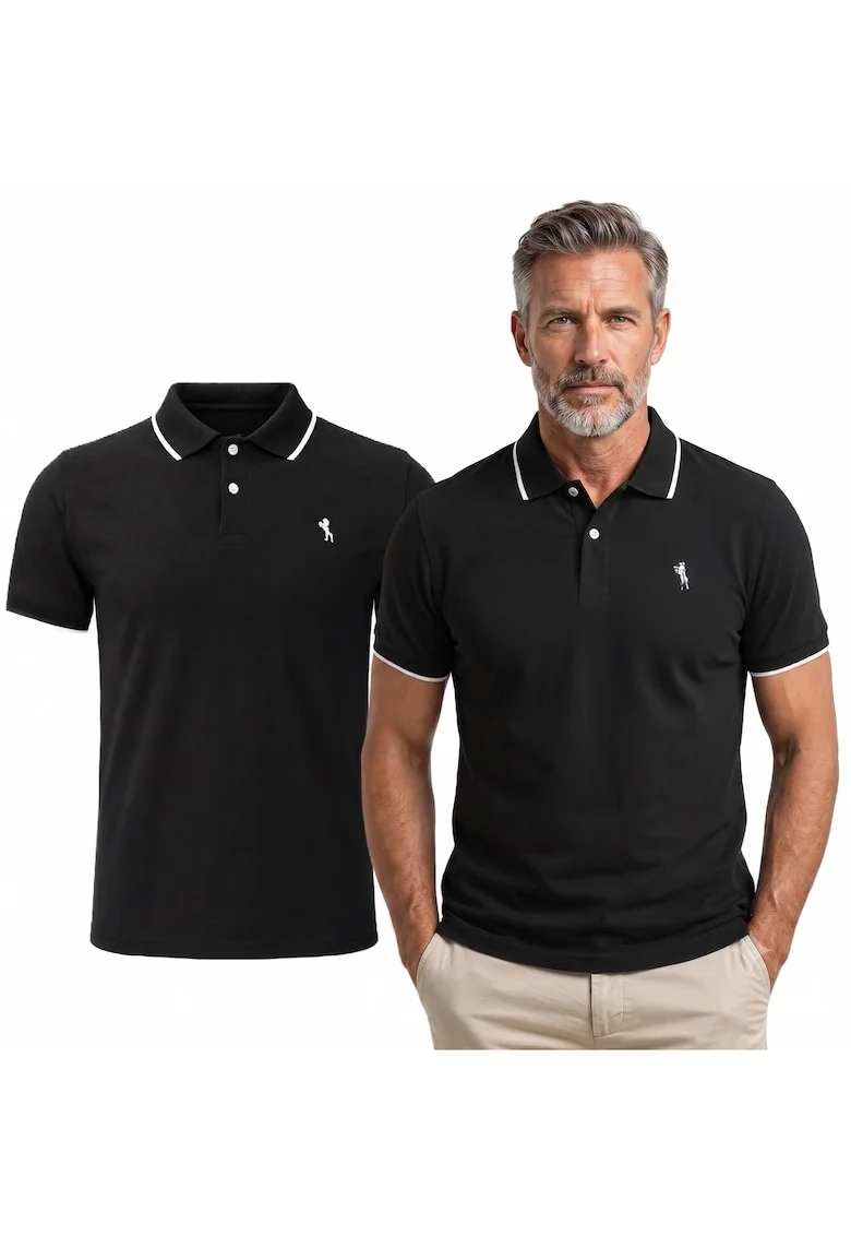 Tricou polo cu detaliu logo brodat, Negru
