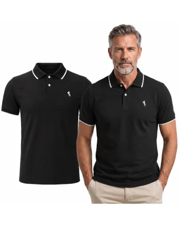 Tricou polo cu detaliu logo brodat, Negru