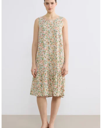 Rochie cu decolteu rotund si model floral, Multicolor