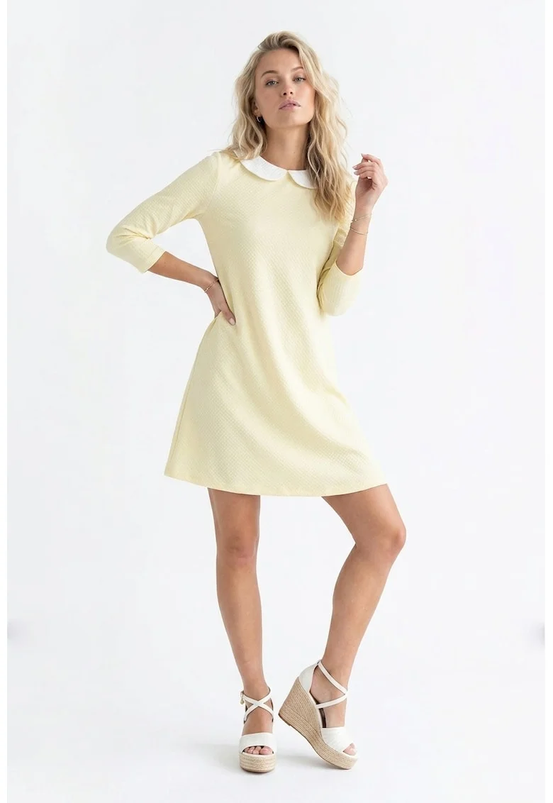 Rochie casual midi cu decolteu rotund, maneci 3/4, croiala lejera si inchidere la spate - M1340, Galben