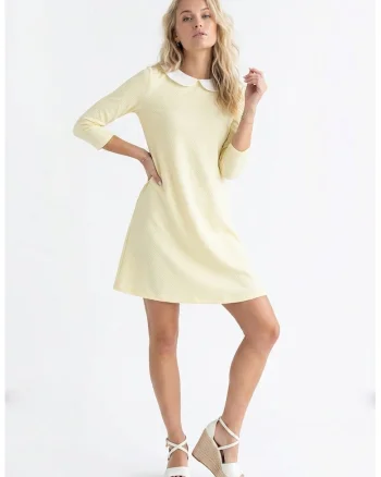 Rochie casual midi cu decolteu rotund, maneci 3/4, croiala lejera si inchidere la spate - M1340, Galben