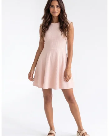 Rochie casual midi cu decolteu rotund, fara maneci, croiala clasica, regular, pentru zi de zi - M1369, Roz