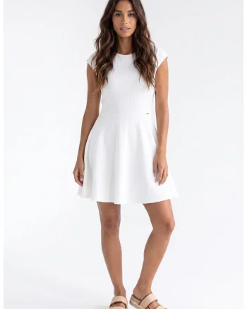 Rochie casual midi cu decolteu rotund, fara maneci, croiala clasica, regular, pentru zi de zi - M1369, Ecru