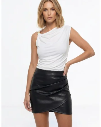 Bluza eleganta de dama, decolteu pe un umar, fara maneci, lungime standard, croiala dreapta, fason clasic - M1333, alb, S, Alb
