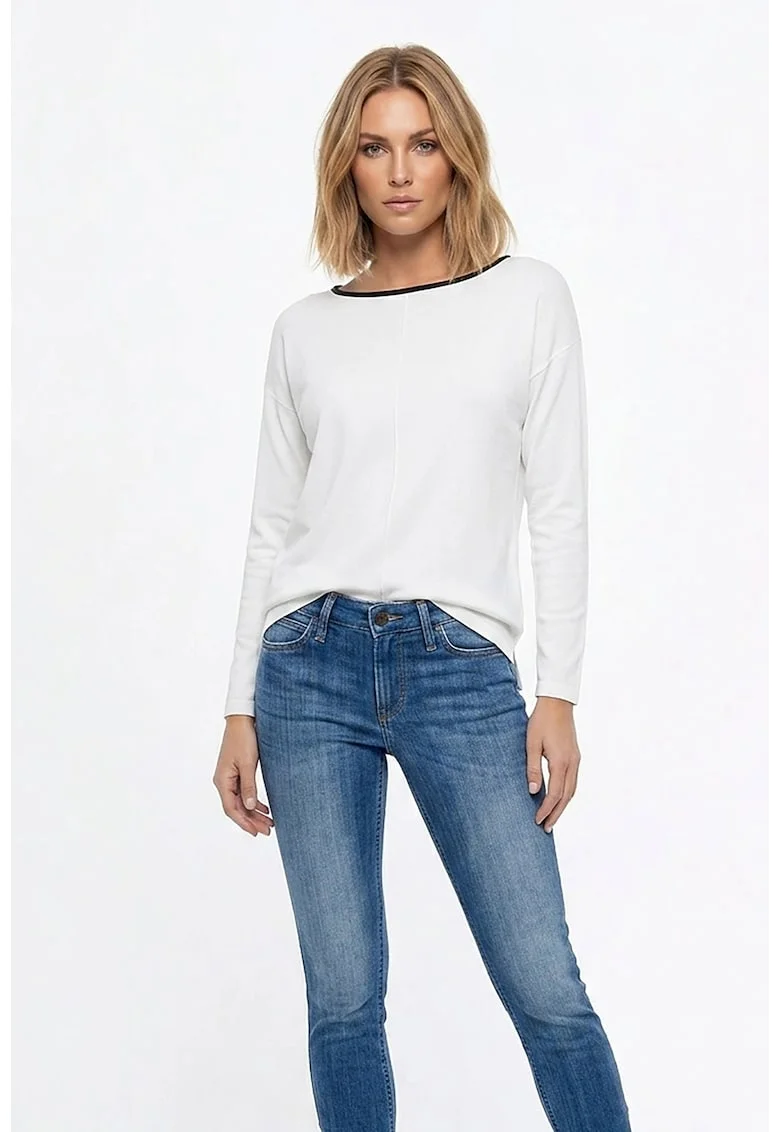 Bluza casual cu maneca lunga, decolteu rotund, croiala regular, lungime pana la sold, din poliester - M1362, Ecru