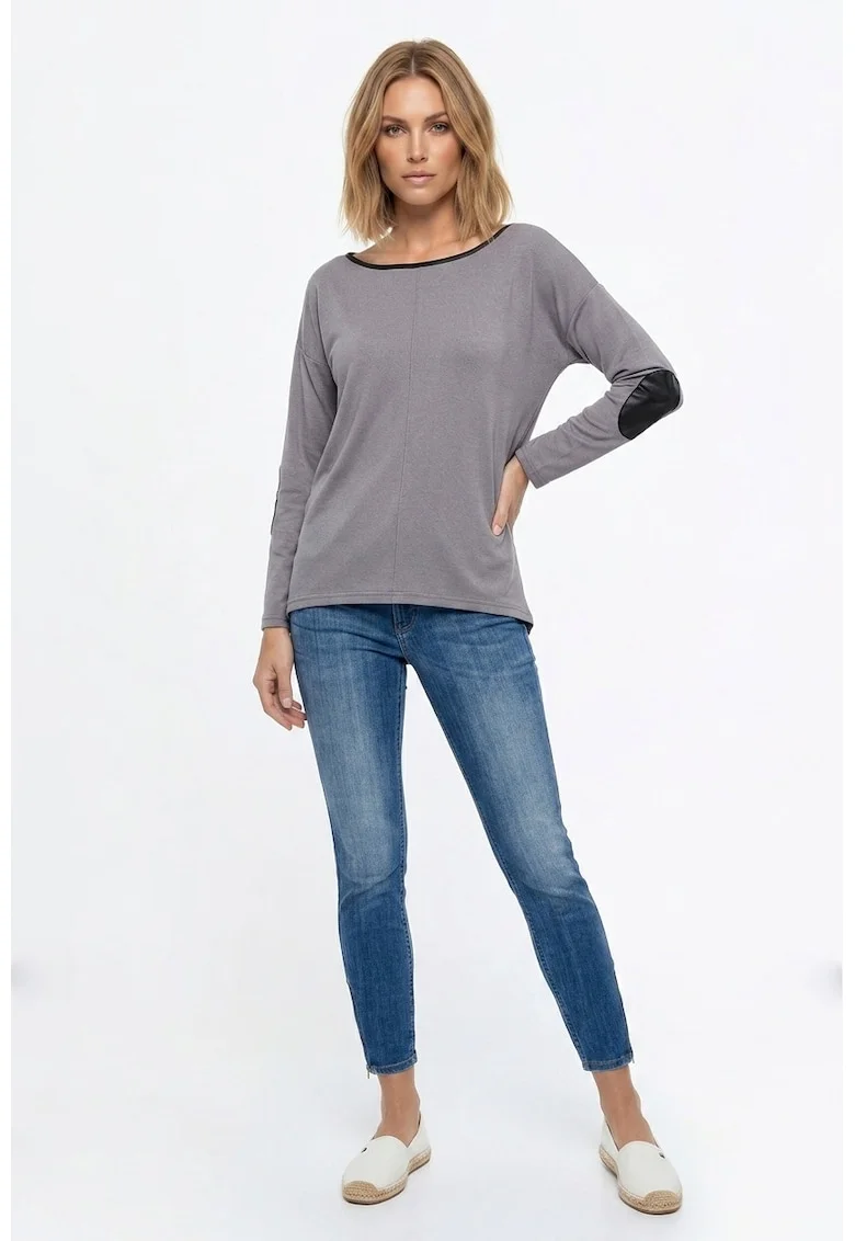 Bluza casual cu maneca lunga, decolteu rotund, croiala regular, lungime pana la sold, din poliester - M1362, Gri