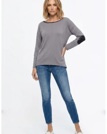 Bluza casual cu maneca lunga, decolteu rotund, croiala regular, lungime pana la sold, din poliester - M1362, Gri