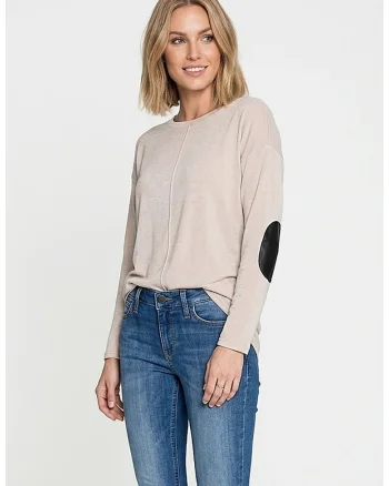 Bluza casual cu maneca lunga, decolteu rotund, croiala regular, lungime pana la sold, din poliester - M1362, Bej