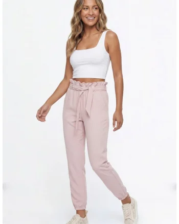 Pantaloni dama casual regular, lungime 7/8, talie inalta, cu buzunare si curea - M1347, Roz
