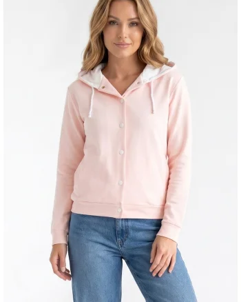 Cardigan cu gluga, decolteu in V, maneca lunga, croi petrecut lejer, lungime standard - M1370, Roz