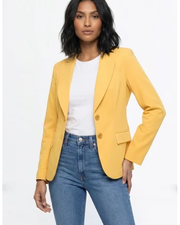 Sacou elegant cu decolteu in V, maneca lunga, croiala cambrata, lungime standard, inchidere cu nasturi si guler clasic - M1336, Galben