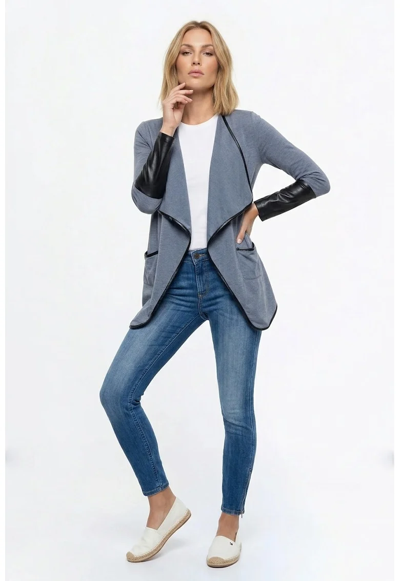 Sacou casual tip narzutka cu decolteu in V, maneca lunga, croi regular, lungime pana la sold, cu buzunare - M1361, Gri