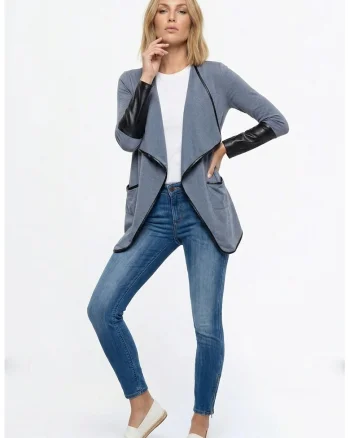 Sacou casual tip narzutka cu decolteu in V, maneca lunga, croi regular, lungime pana la sold, cu buzunare - M1361, Gri