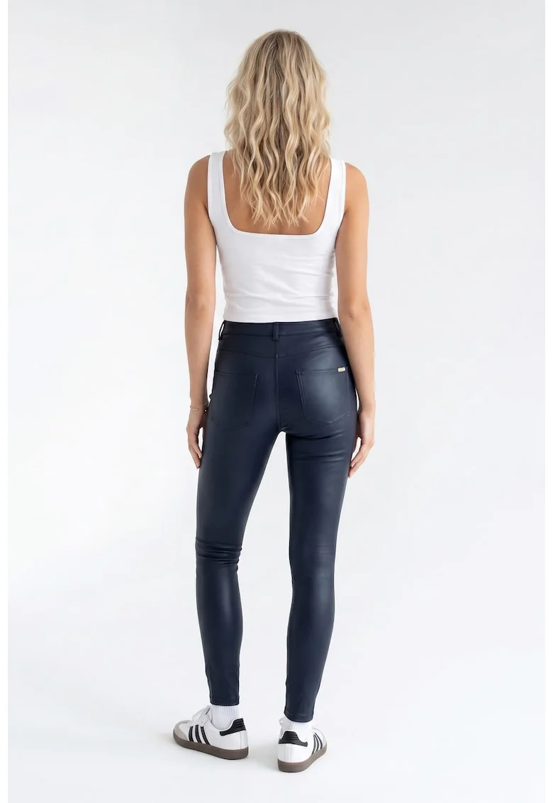 Pantaloni casual pentru femei, croi ajustat, lungime standard, cu nasturi si buzunare, din vascoza - M1343, Bleumarin
