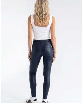 Pantaloni casual pentru femei, croi ajustat, lungime standard, cu nasturi si buzunare, din vascoza - M1343, Bleumarin