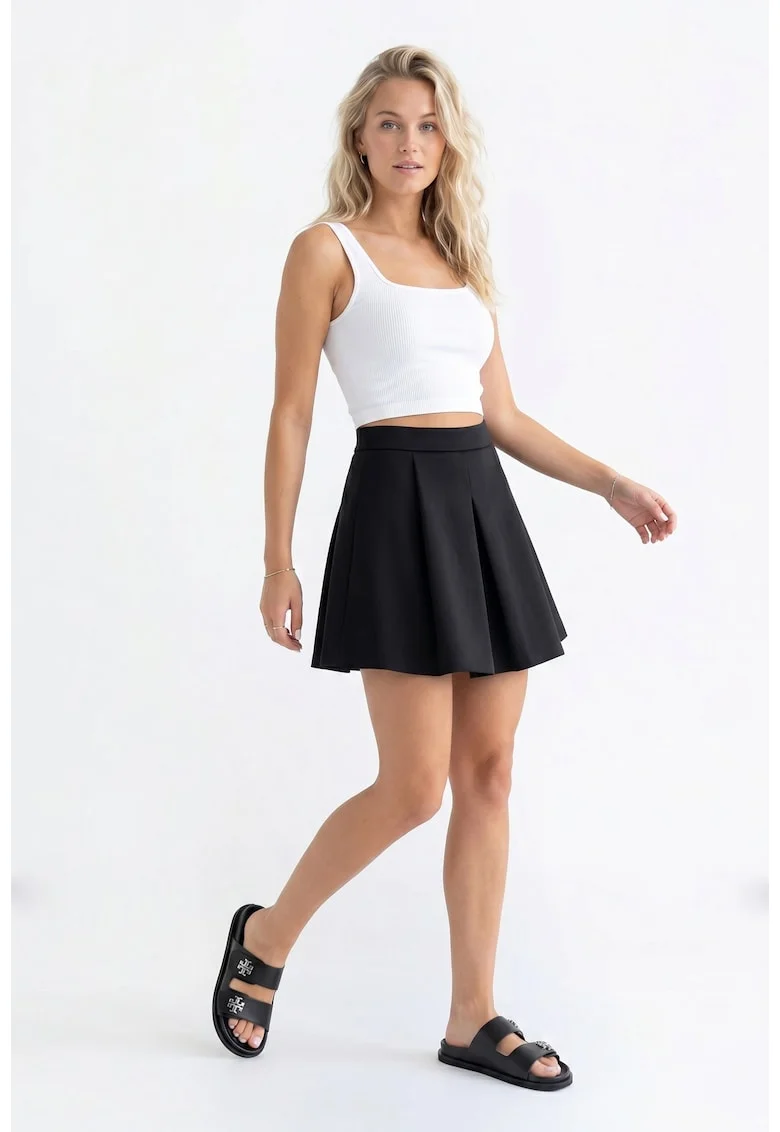 Fusta mini eleganta, croiala evazata, talie inalta, inchidere cu fermoar, poliester, pentru toate anotimpurile - M1342, Negru