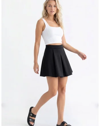 Fusta mini eleganta, croiala evazata, talie inalta, inchidere cu fermoar, poliester, pentru toate anotimpurile - M1342, Negru