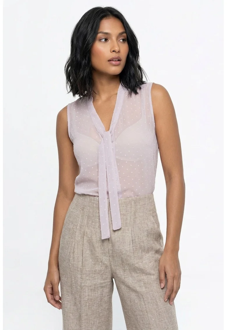 Bluza dama cu decolteu in V, fara maneci, croiala regular, lungime standard, legata - M1368, Violet