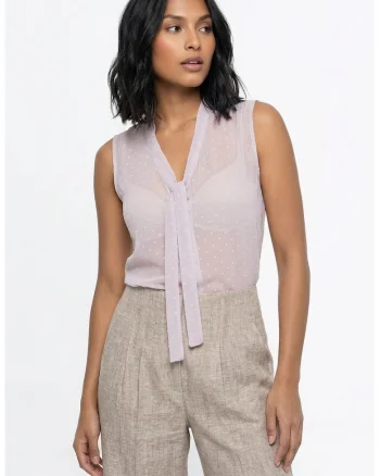 Bluza dama cu decolteu in V, fara maneci, croiala regular, lungime standard, legata - M1368, Violet