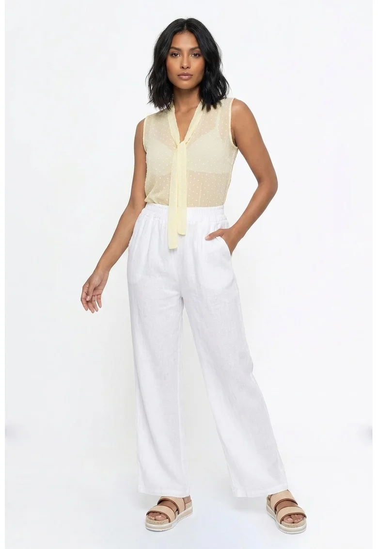 Bluza dama cu decolteu in V, fara maneci, croiala regular, lungime standard, legata - M1368, Galben