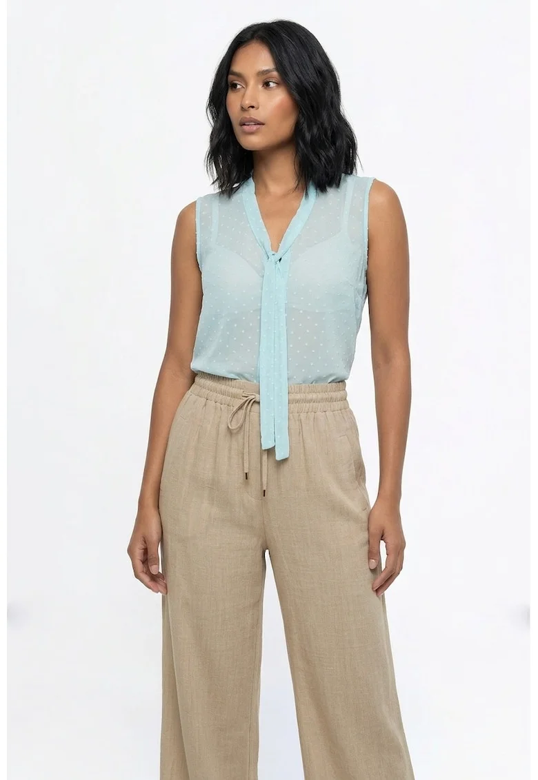 Bluza dama cu decolteu in V, fara maneci, croiala regular, lungime standard, legata - M1368, Verde menta