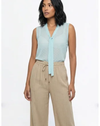 Bluza dama cu decolteu in V, fara maneci, croiala regular, lungime standard, legata - M1368, Verde menta