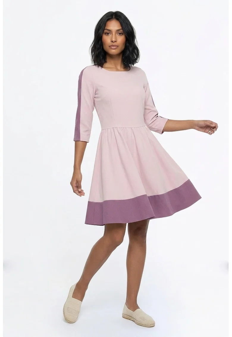 Rochie casual midi cu decolteu barcuta, maneca 3/4, croiala regular si inchidere la spate - M1337, roz, Roz