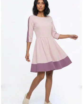Rochie casual midi cu decolteu barcuta, maneca 3/4, croiala regular si inchidere la spate - M1337, roz, Roz