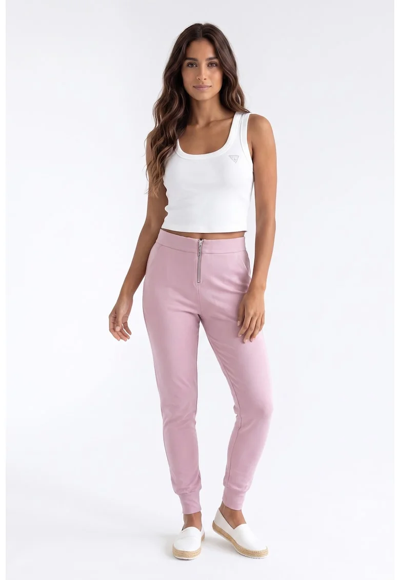Pantaloni jogger de dama, croiala mulata, lungime standard, cu buzunare si inchidere cu fermoar - M1367, Roz