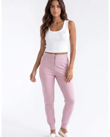 Pantaloni jogger de dama, croiala mulata, lungime standard, cu buzunare si inchidere cu fermoar - M1367, Roz