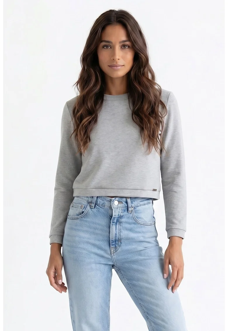 Bluza casual cu decolteu rotund, maneca lunga, croiala regular, scurta, fara inchidere - M1375, Gri