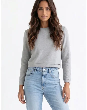 Bluza casual cu decolteu rotund, maneca lunga, croiala regular, scurta, fara inchidere - M1375, Gri