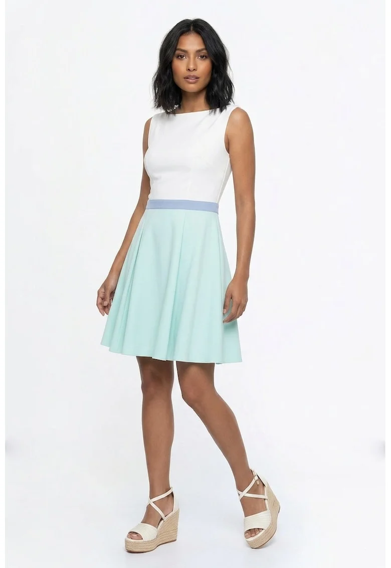 Rochie cocktail eleganta cu decolteu barcuta, fara maneci, croi evazat, lungime midi - M1338, Verde menta