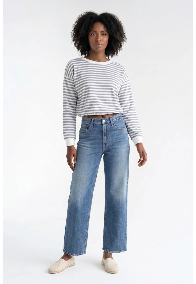 Bluza de zi cu zi cu decolteu rotund, maneca lunga, croiala regular, scurta, din bumbac - M1373, Gri