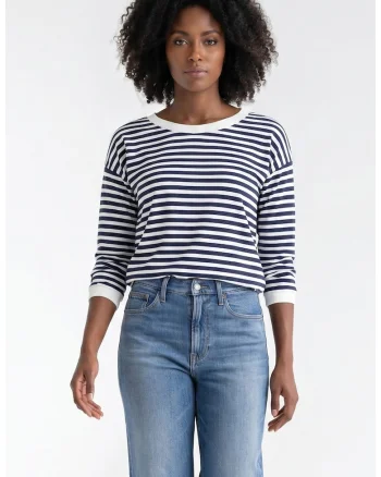 Bluza de zi cu zi cu decolteu rotund, maneca lunga, croiala regular, scurta, din bumbac - M1373, Bleumarin