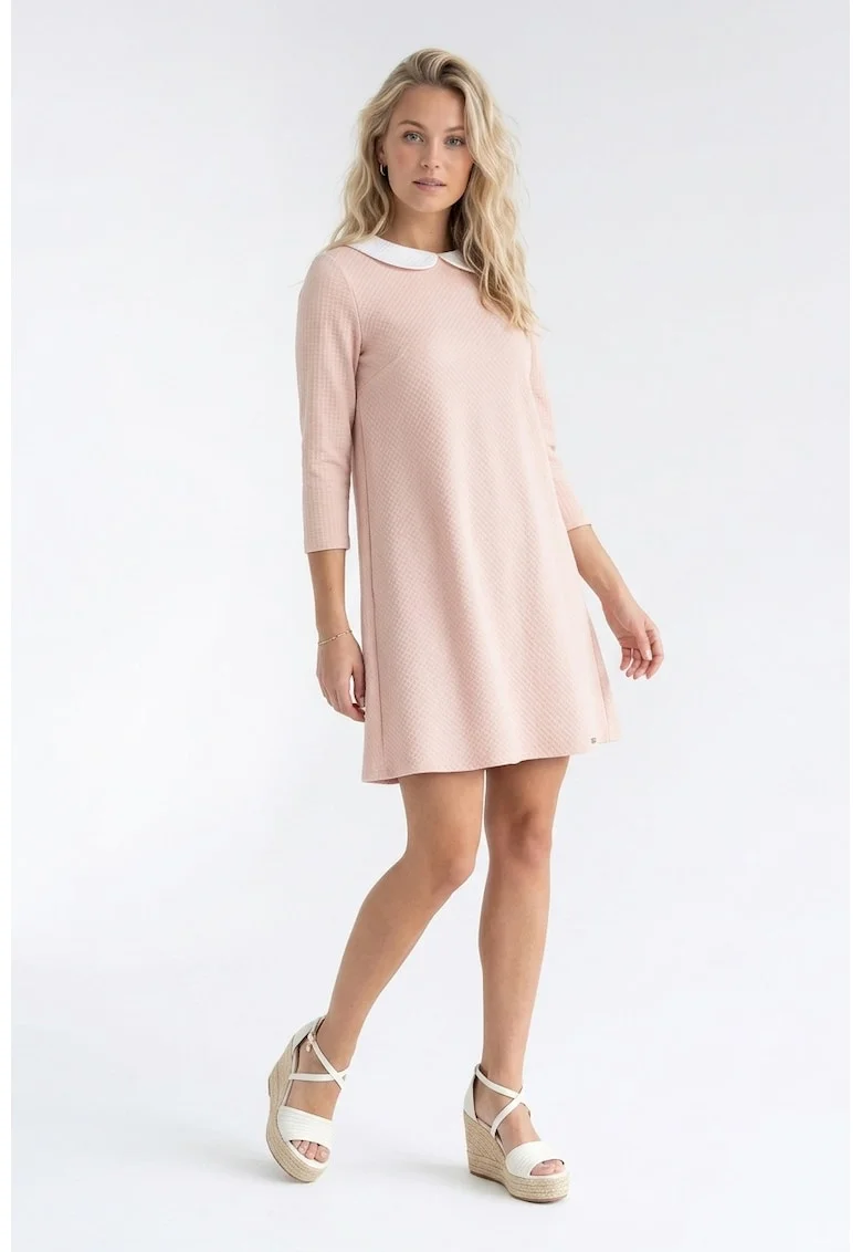 Rochie casual midi cu decolteu rotund, maneci 3/4, croiala lejera si inchidere la spate - M1340, Roz