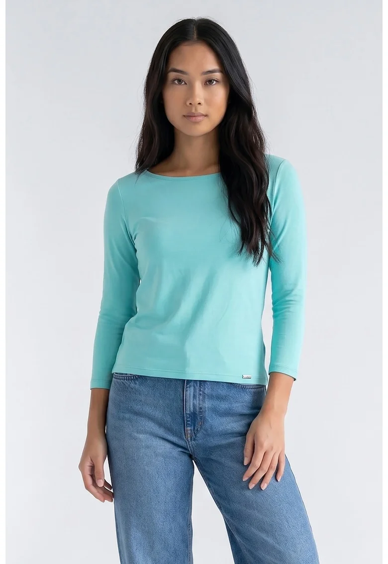 Bluza de dama casual cu decolteu decupat la spate, maneca lunga, croiala regular, lungime standard, din vascoza - M1371, Verde