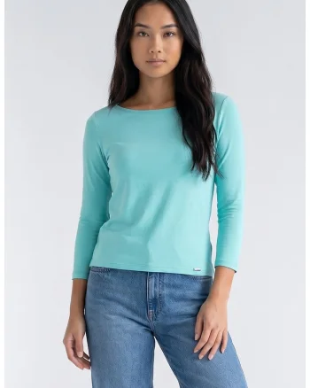 Bluza de dama casual cu decolteu decupat la spate, maneca lunga, croiala regular, lungime standard, din vascoza - M1371, Verde