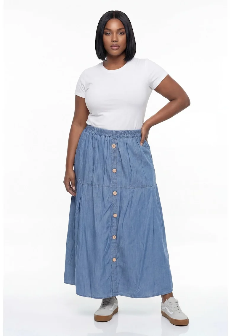 Fusta maxi  albastra, croiala clasica, talie inalta, material 100% viscoza