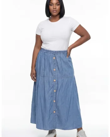 Fusta maxi  albastra, croiala clasica, talie inalta, material 100% viscoza