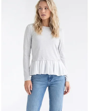 Bluza casual cu decolteu rotund, maneca lunga, croiala evazata, lungime standard, din vascoza - M1346, Gri deschis