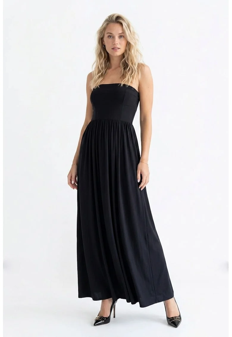 Rochie cocktail eleganta maxi, fara maneci, croiala dreapta, de tip tub, cu decolteu drept - M1344, Negru
