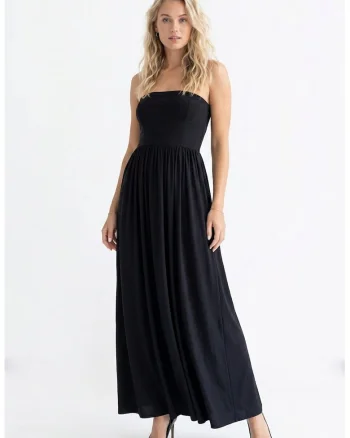 Rochie cocktail eleganta maxi, fara maneci, croiala dreapta, de tip tub, cu decolteu drept - M1344, Negru