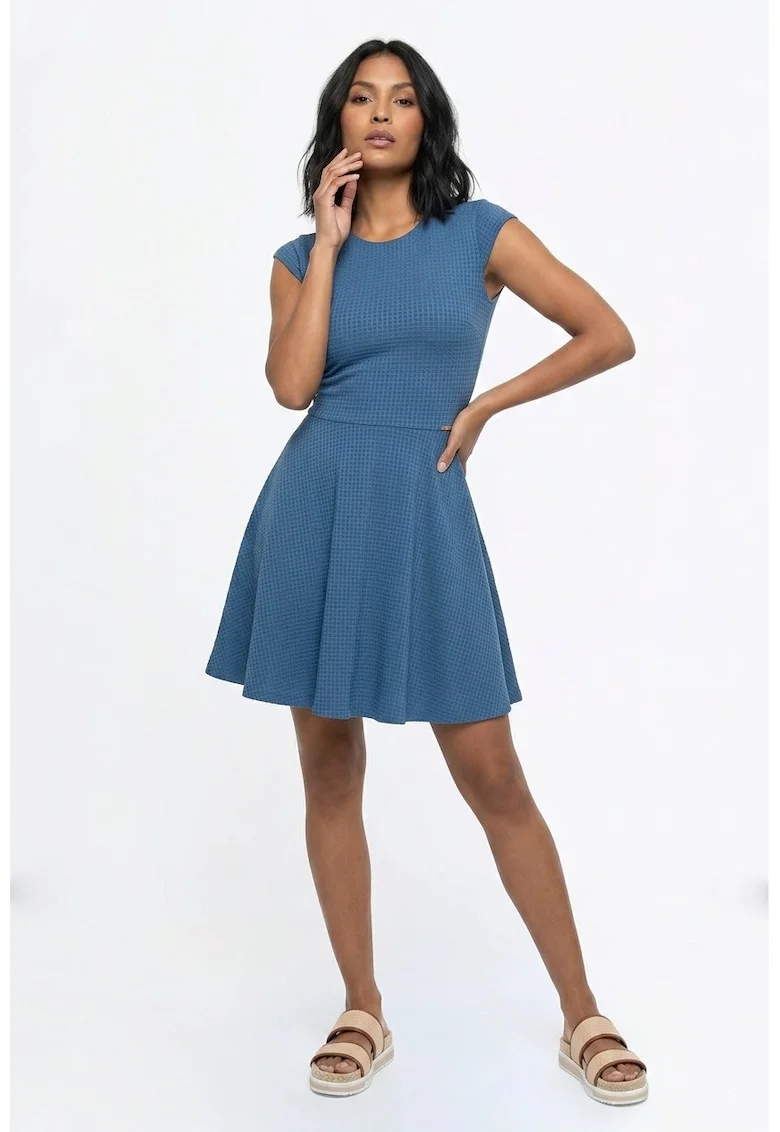 Rochie casual midi cu decolteu rotund, fara maneci, croiala clasica, regular, pentru zi de zi - M1369, Albastru