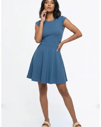 Rochie casual midi cu decolteu rotund, fara maneci, croiala clasica, regular, pentru zi de zi - M1369, Albastru