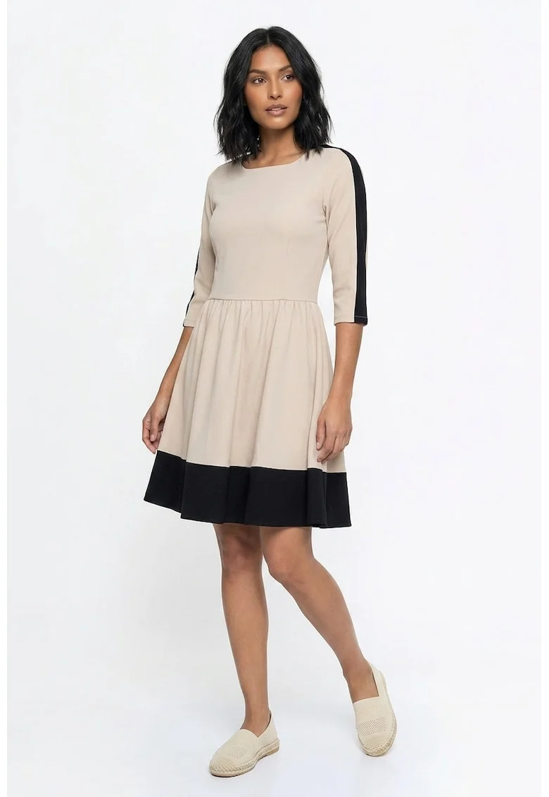 Rochie casual midi cu decolteu barcuta, maneca 3/4, croiala regular si inchidere la spate - M1337, negru, Negru