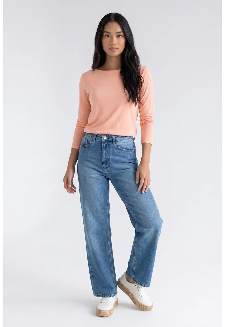 Bluza de dama casual cu decolteu decupat la spate, maneca lunga, croiala regular, lungime standard, din vascoza - M1371, Roz