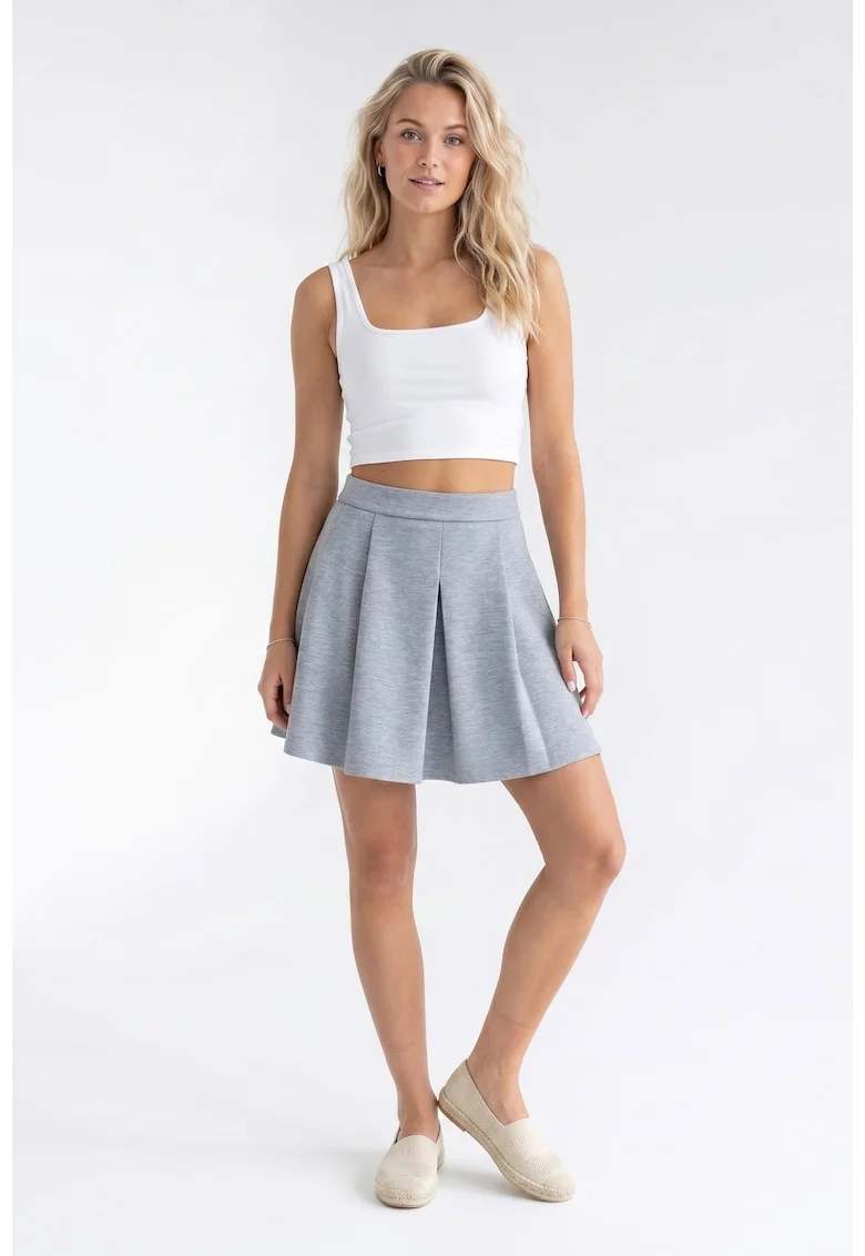 Fusta mini eleganta, croiala evazata, talie inalta, inchidere cu fermoar, poliester, pentru toate anotimpurile - M1342, Gri