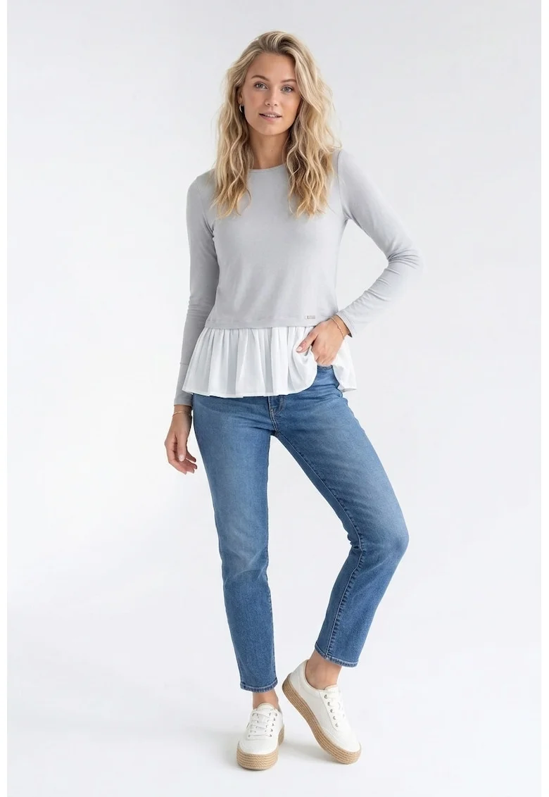 Bluza casual cu decolteu rotund, maneca lunga, croiala evazata, lungime standard, din vascoza - M1346, Gri inchis